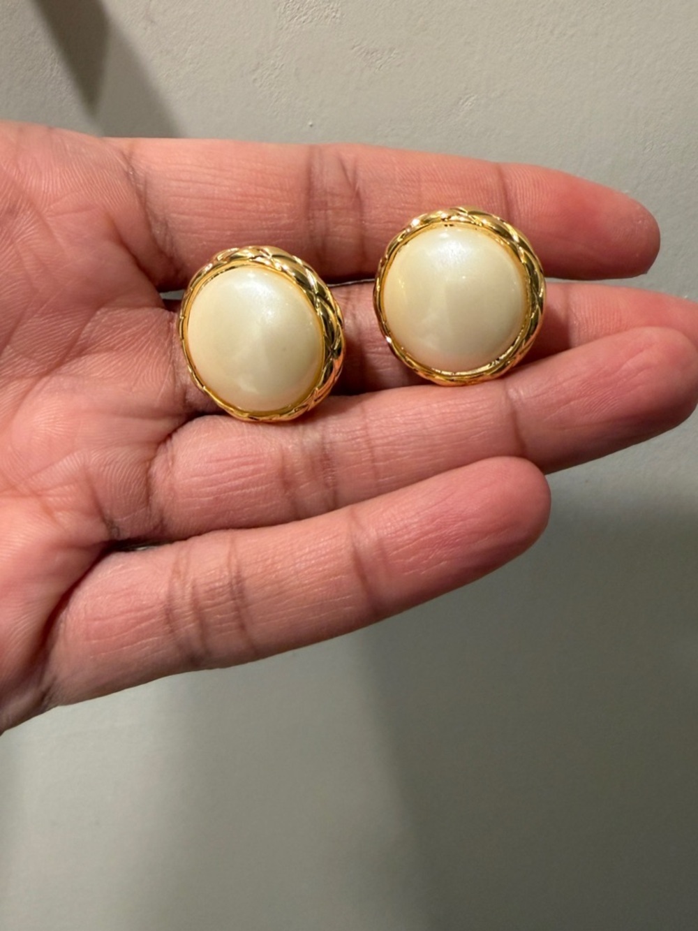NEW Gold-Tone Cream Dome Button Earrings